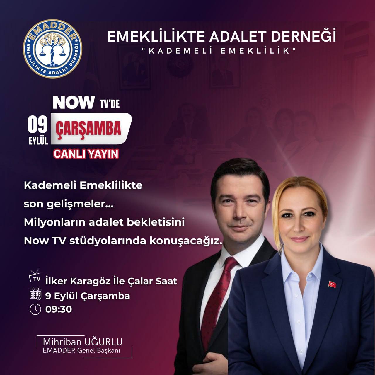 GENEL BAŞKANIMIZ MİHRİBAN UĞURLU, NOW TV ÇALAR SAAT’TE CANLI YAYINDA